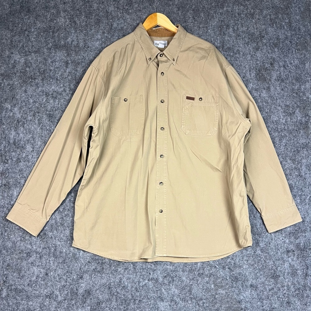 Carhartt Men's Long-Sleeve Button-Down Shirt in Khaki Size 2XL